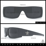 Mens Star Skull Logo 90s Rectangular Wrap Around Biker Plastic Sunglasses