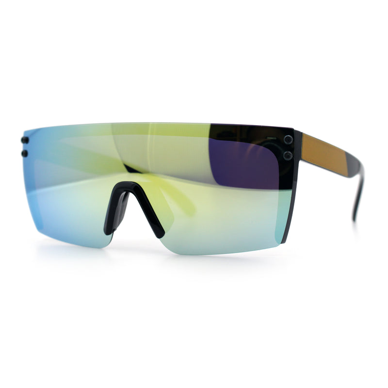Polarized Rimless Oversized Shield Flat Top High Temple Plastic Sport Sunglasses