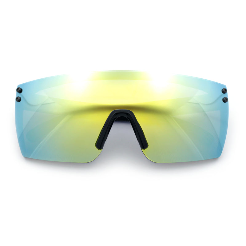 Polarized Rimless Oversized Shield Flat Top High Temple Plastic Sport Sunglasses