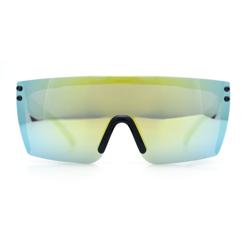 Polarized Rimless Oversized Shield Flat Top High Temple Plastic Sport Sunglasses