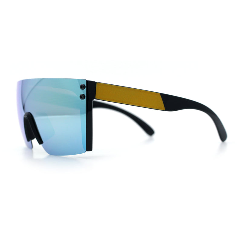 Polarized Rimless Oversized Shield Flat Top High Temple Plastic Sport Sunglasses