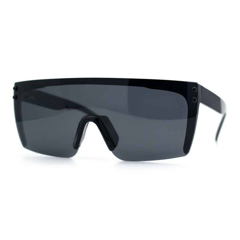 Polarized Rimless Oversized Shield Flat Top High Temple Plastic Sport Sunglasses