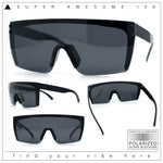 Polarized Rimless Oversized Shield Flat Top High Temple Plastic Sport Sunglasses