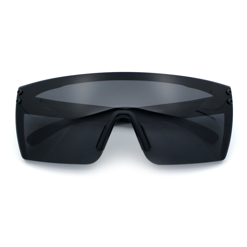 Polarized Rimless Oversized Shield Flat Top High Temple Plastic Sport Sunglasses