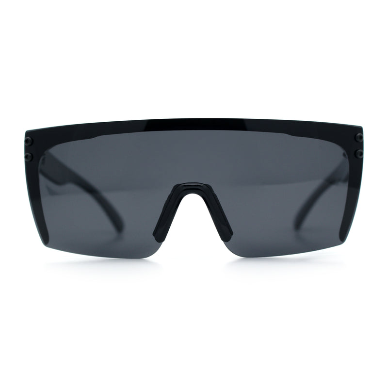 Polarized Rimless Oversized Shield Flat Top High Temple Plastic Sport Sunglasses