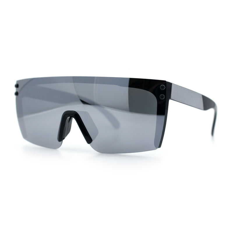 Polarized Rimless Oversized Shield Flat Top High Temple Plastic Sport Sunglasses