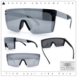 Polarized Rimless Oversized Shield Flat Top High Temple Plastic Sport Sunglasses