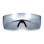 Polarized Rimless Oversized Shield Flat Top High Temple Plastic Sport Sunglasses