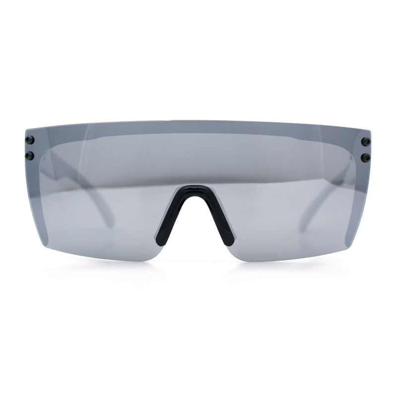 Polarized Rimless Oversized Shield Flat Top High Temple Plastic Sport Sunglasses
