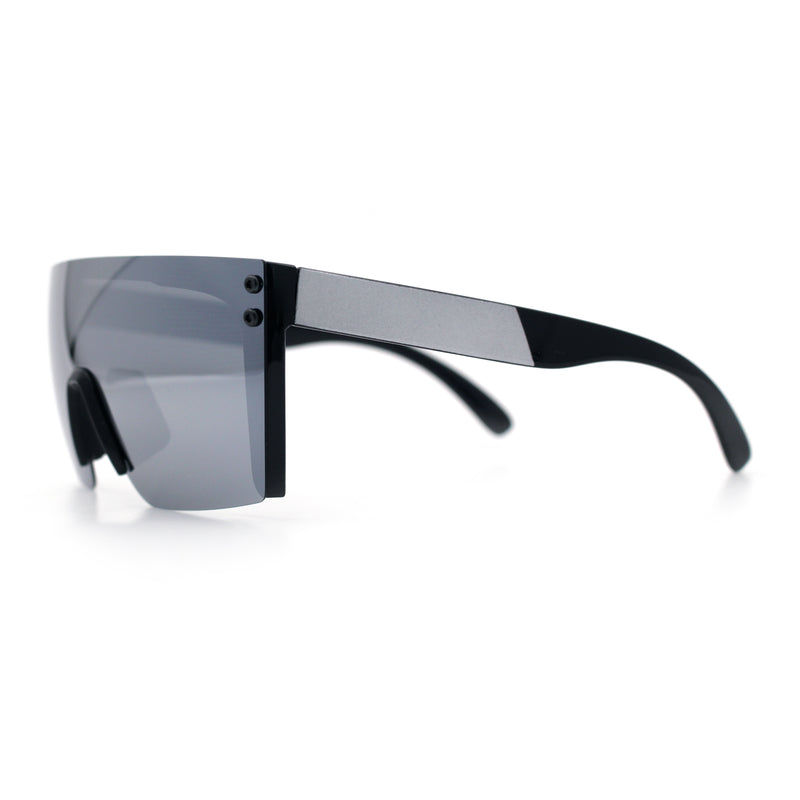 Polarized Rimless Oversized Shield Flat Top High Temple Plastic Sport Sunglasses