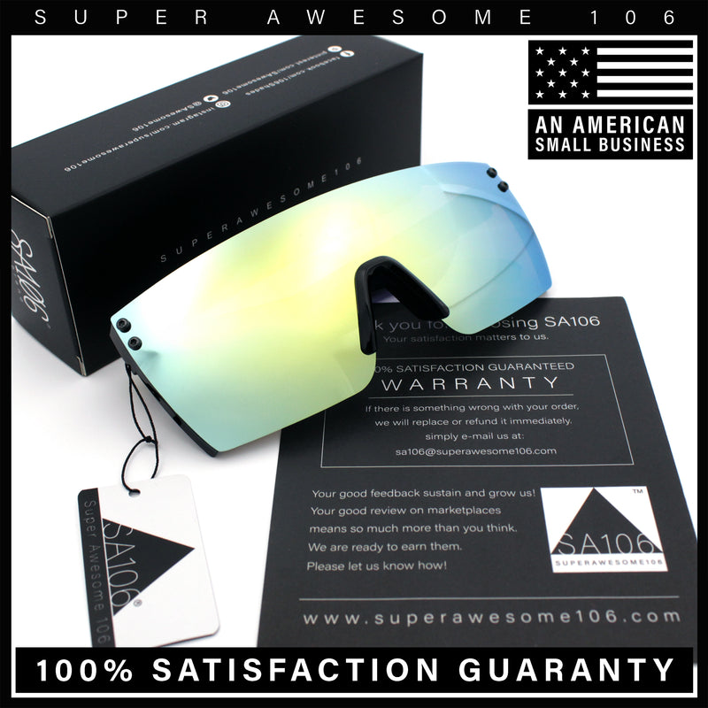 Polarized Rimless Oversized Shield Flat Top High Temple Plastic Sport Sunglasses