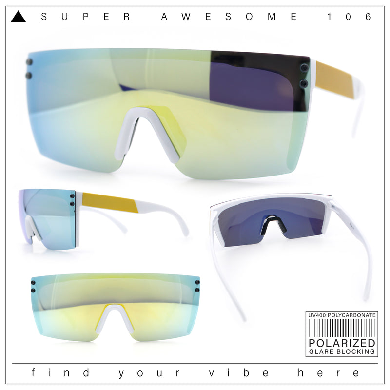 Polarized Rimless Oversized Shield Flat Top High Temple Plastic Sport Sunglasses