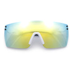 Polarized Rimless Oversized Shield Flat Top High Temple Plastic Sport Sunglasses
