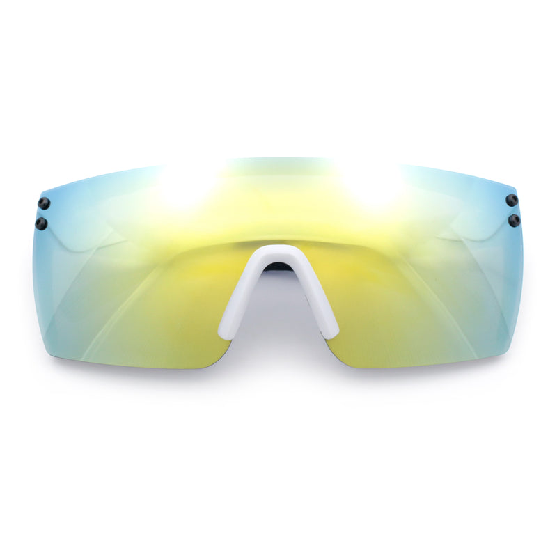 Polarized Rimless Oversized Shield Flat Top High Temple Plastic Sport Sunglasses