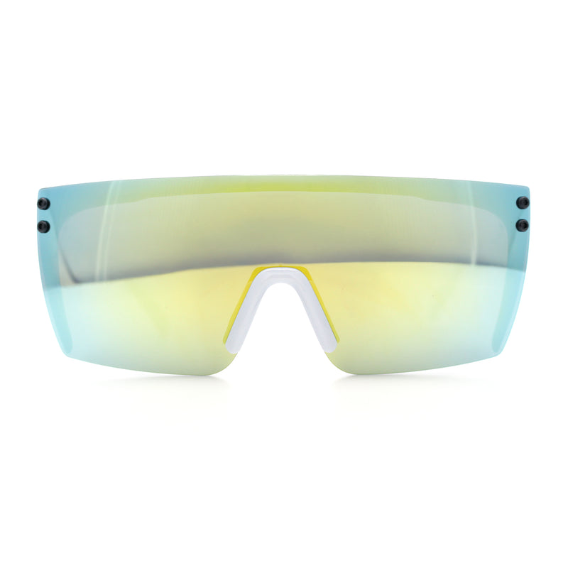 Polarized Rimless Oversized Shield Flat Top High Temple Plastic Sport Sunglasses