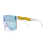 Polarized Rimless Oversized Shield Flat Top High Temple Plastic Sport Sunglasses