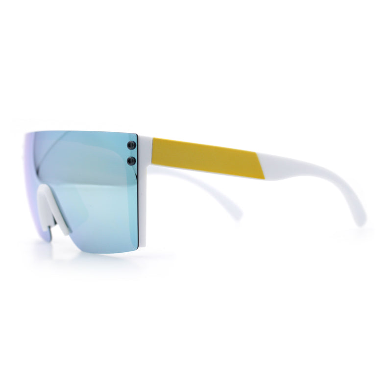 Polarized Rimless Oversized Shield Flat Top High Temple Plastic Sport Sunglasses