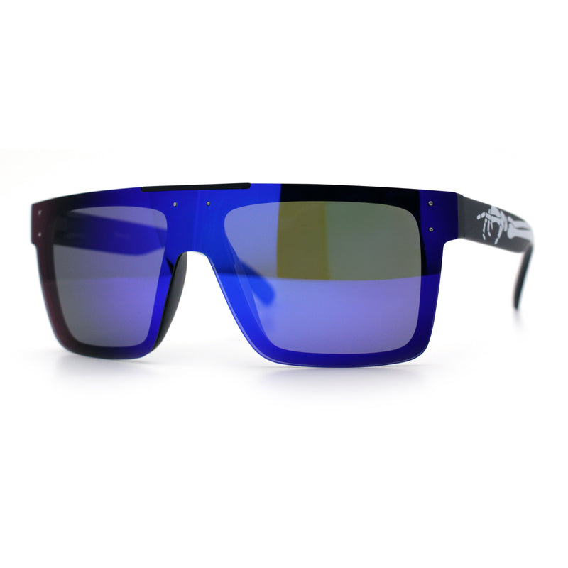 Polarized Rimless Skeleton Arm Shield Horn Rim Flat Top Plastic Sunglasses
