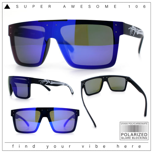 Polarized Rimless Skeleton Arm Shield Horn Rim Flat Top Plastic Sunglasses