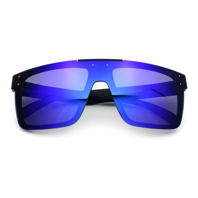 Polarized Rimless Skeleton Arm Shield Horn Rim Flat Top Plastic Sunglasses