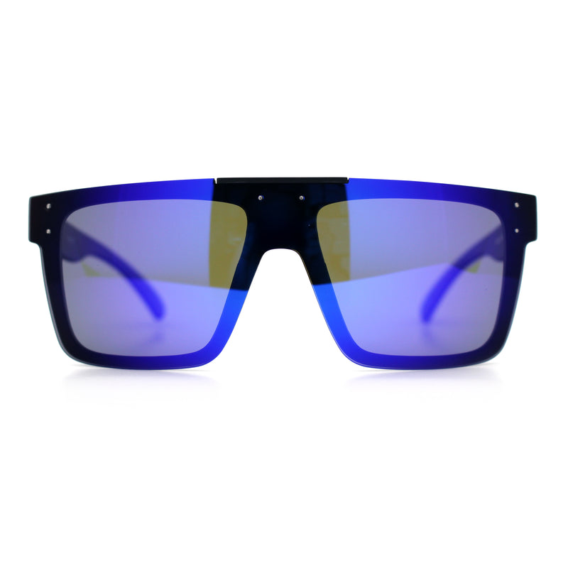 Polarized Rimless Skeleton Arm Shield Horn Rim Flat Top Plastic Sunglasses