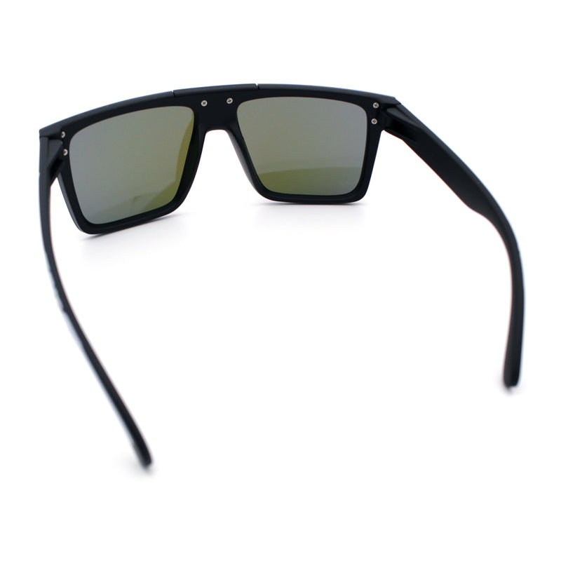 Polarized Rimless Skeleton Arm Shield Horn Rim Flat Top Plastic Sunglasses