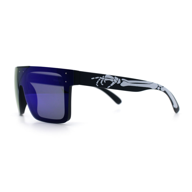 Polarized Rimless Skeleton Arm Shield Horn Rim Flat Top Plastic Sunglasses