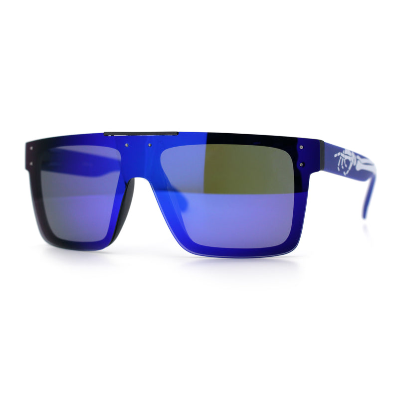 Polarized Rimless Skeleton Arm Shield Horn Rim Flat Top Plastic Sunglasses