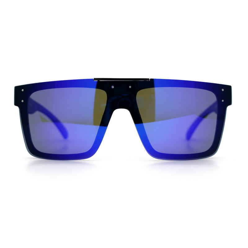 Polarized Rimless Skeleton Arm Shield Horn Rim Flat Top Plastic Sunglasses