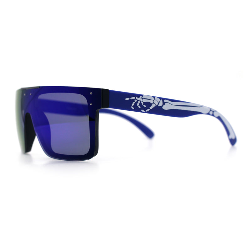 Polarized Rimless Skeleton Arm Shield Horn Rim Flat Top Plastic Sunglasses