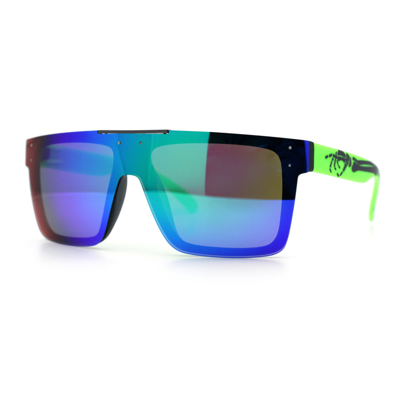 Polarized Rimless Skeleton Arm Shield Horn Rim Flat Top Plastic Sunglasses