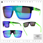Polarized Rimless Skeleton Arm Shield Horn Rim Flat Top Plastic Sunglasses
