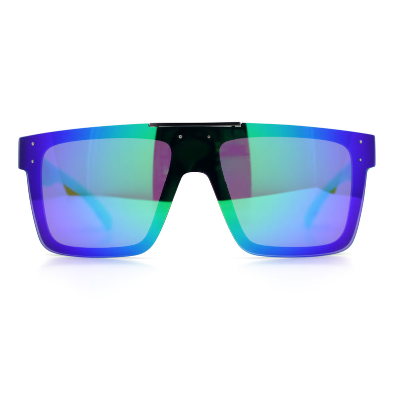 Polarized Rimless Skeleton Arm Shield Horn Rim Flat Top Plastic Sunglasses