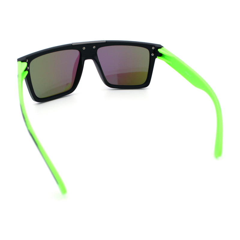 Polarized Rimless Skeleton Arm Shield Horn Rim Flat Top Plastic Sunglasses