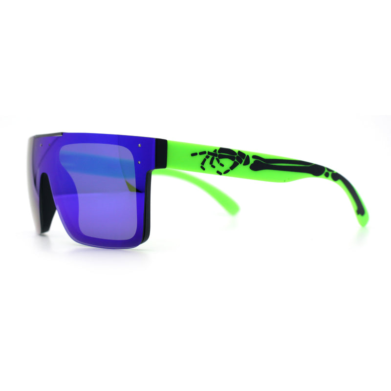 Polarized Rimless Skeleton Arm Shield Horn Rim Flat Top Plastic Sunglasses