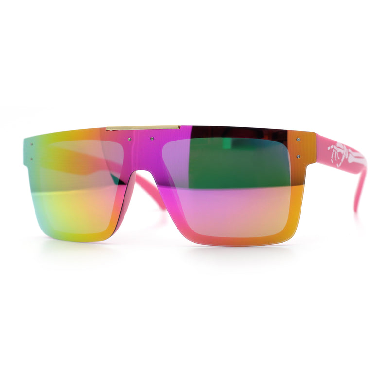 Polarized Rimless Skeleton Arm Shield Horn Rim Flat Top Plastic Sunglasses