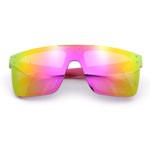 Polarized Rimless Skeleton Arm Shield Horn Rim Flat Top Plastic Sunglasses