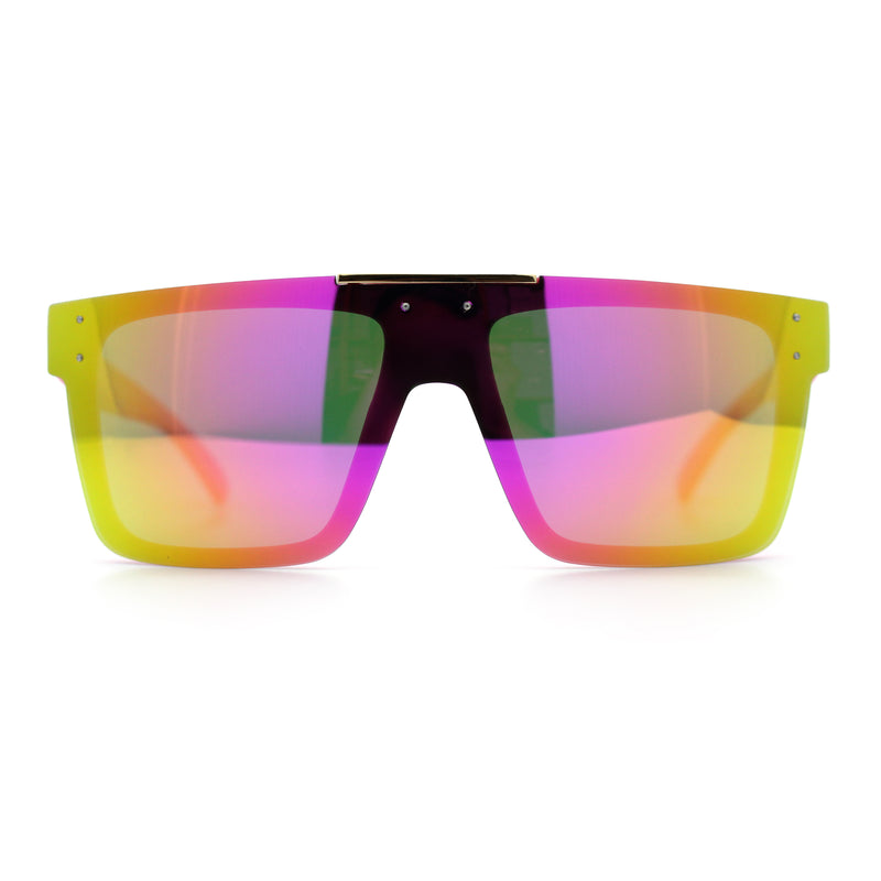 Polarized Rimless Skeleton Arm Shield Horn Rim Flat Top Plastic Sunglasses