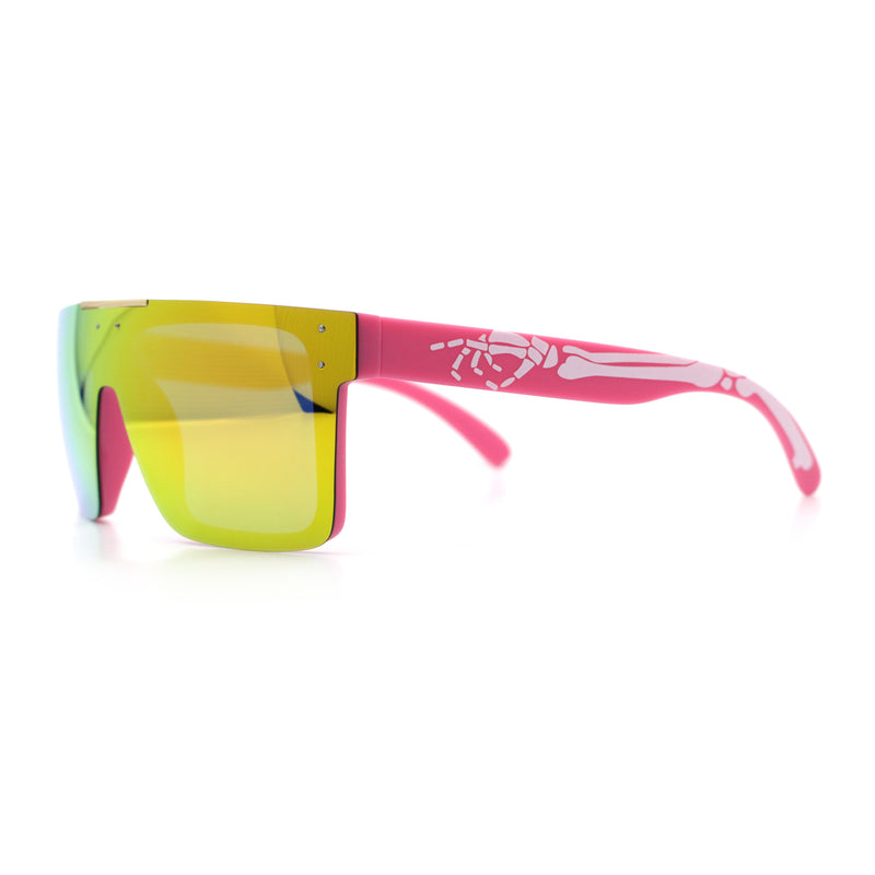 Polarized Rimless Skeleton Arm Shield Horn Rim Flat Top Plastic Sunglasses