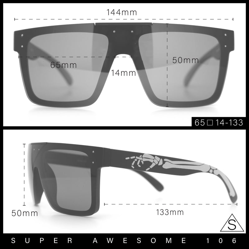 Polarized Rimless Skeleton Arm Shield Horn Rim Flat Top Plastic Sunglasses