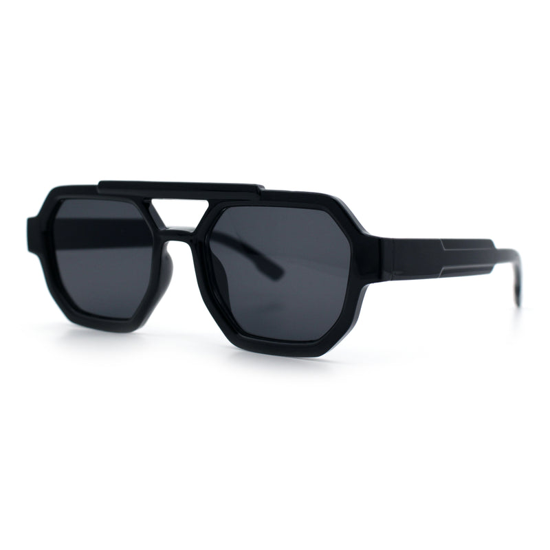 Hipster Octagonal Double Bridge Thick Bevel Plastic Racer Sunglasses