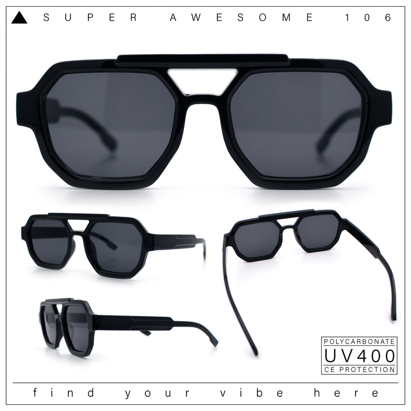 Hipster Octagonal Double Bridge Thick Bevel Plastic Racer Sunglasses