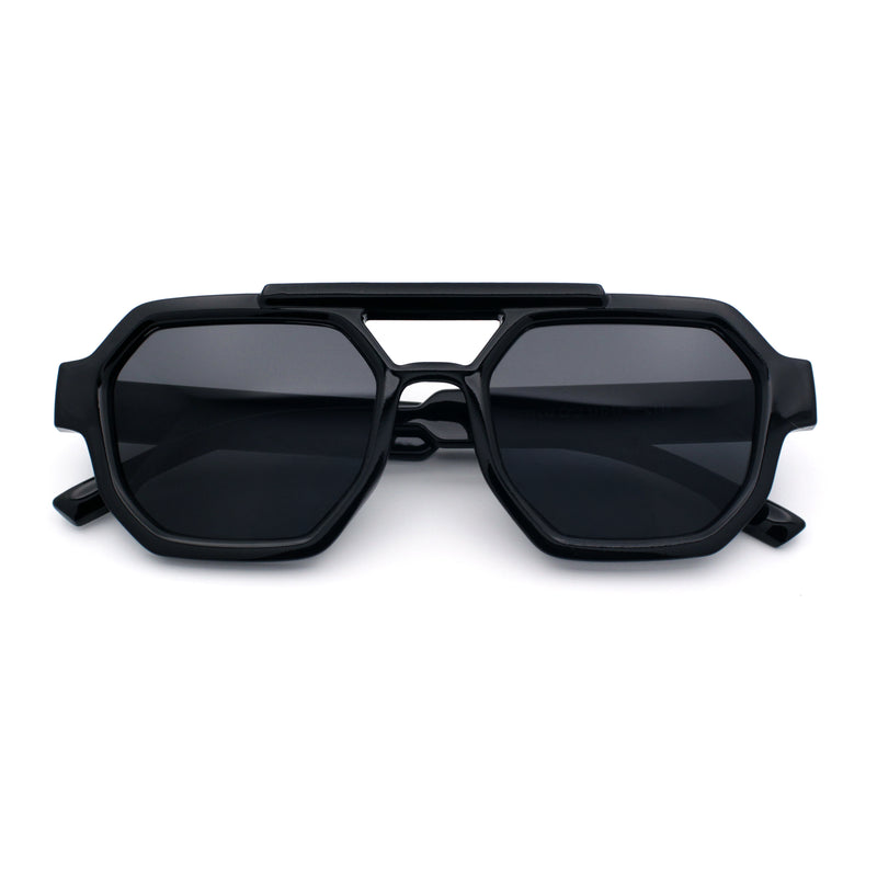 Hipster Octagonal Double Bridge Thick Bevel Plastic Racer Sunglasses