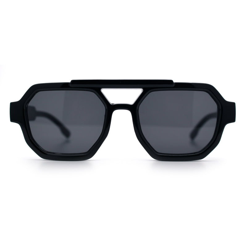 Hipster Octagonal Double Bridge Thick Bevel Plastic Racer Sunglasses