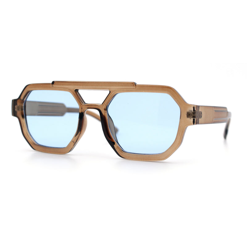Hipster Octagonal Double Bridge Thick Bevel Plastic Racer Sunglasses