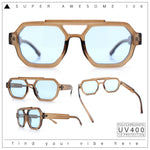 Hipster Octagonal Double Bridge Thick Bevel Plastic Racer Sunglasses