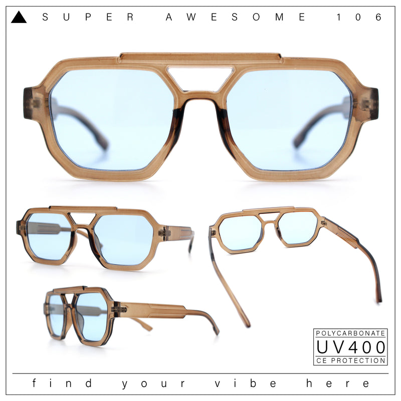 Hipster Octagonal Double Bridge Thick Bevel Plastic Racer Sunglasses
