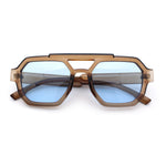 Hipster Octagonal Double Bridge Thick Bevel Plastic Racer Sunglasses