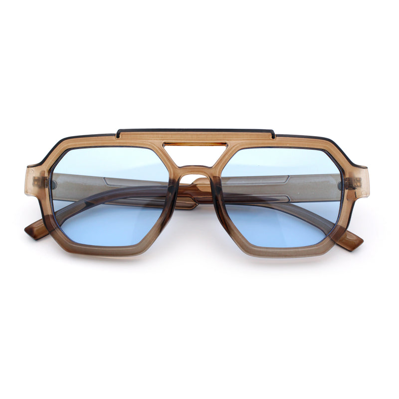 Hipster Octagonal Double Bridge Thick Bevel Plastic Racer Sunglasses