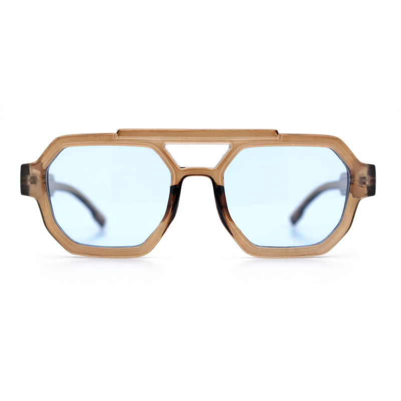 Hipster Octagonal Double Bridge Thick Bevel Plastic Racer Sunglasses